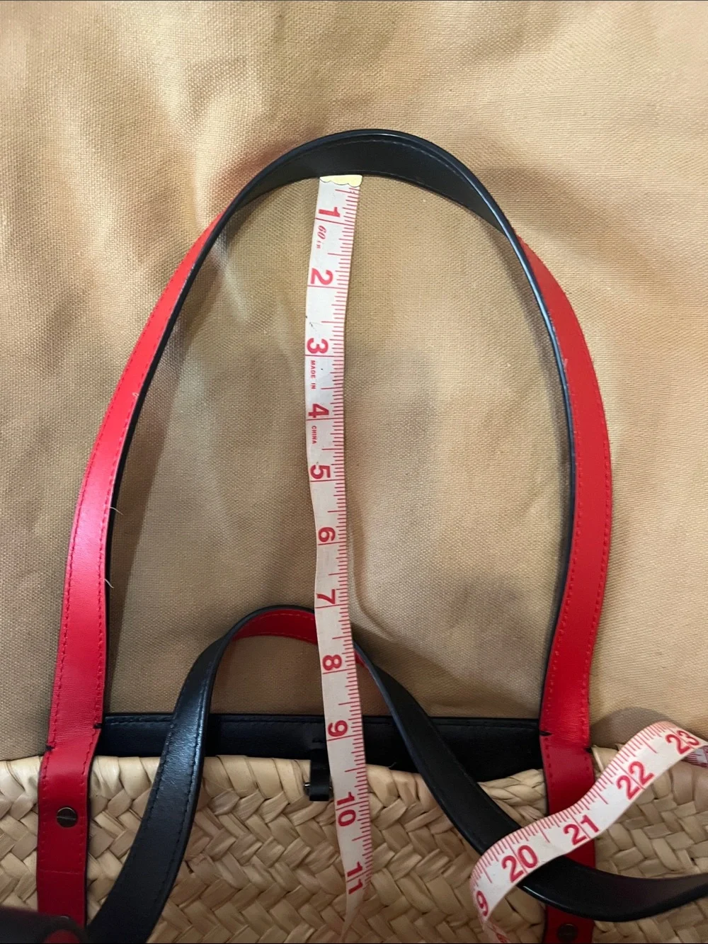 Christian Louboutin Natural Straw Tote with Black Trim and Red Strap Accents